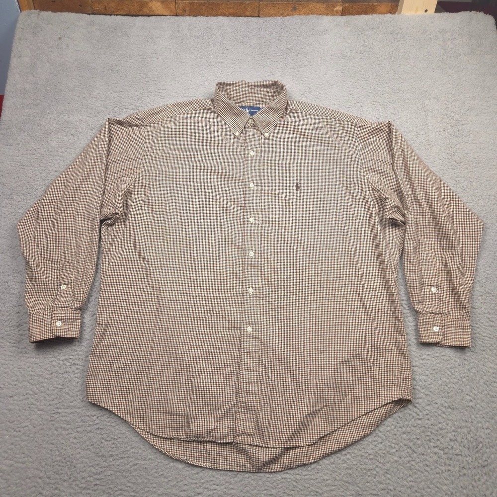 Ralph Lauren Blake Shirt Mens XXL Brown Gingham Check Cotton Button Down